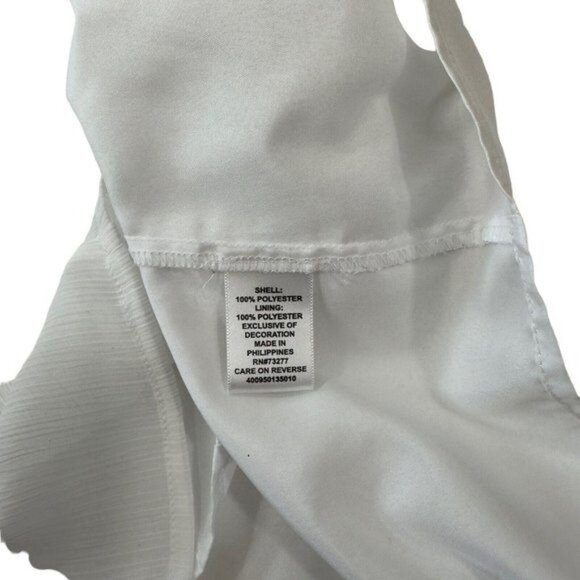 ELLE Women SZ L White Sleeveless Blouse Pleated Front-Tie Neck- Lined-Casual - Picture 5 of 14